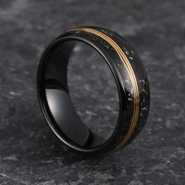 Wholesale Factory Price Guitar String Inlay Tungsten Carbide Ring Meteorite Inlay 8mm Men Ring Fashion Jewelry