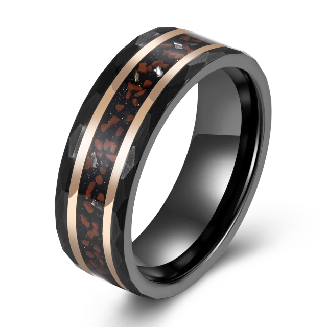 Wholesale Price Custom Dinosaur Stone Rings Men Black Ring Tungsten Ring Meteorite Anillos Tungsten Fashion Jewelry