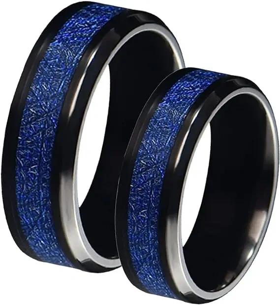 8mm Black Plated Tungsten Ring Inlay Blue Carbon Fiber for Men and Women comfort It Ring Couple Wedding Band