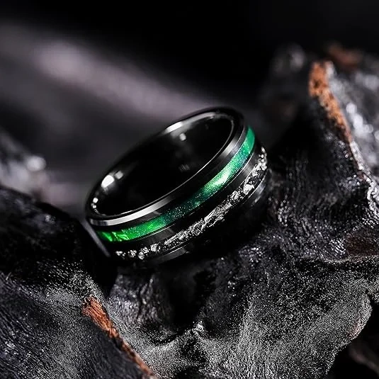 High Quality Custom Meteorite Nebula Black Tungsten Fashion Rings Wedding Ring Tungsten Rings for Men Women