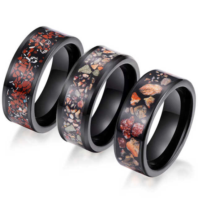 Fashion Jewelry Wholesale Dinosaur Meteorite Chip Inlay Mans Tungsten Ring for Men Women Wedding Ring