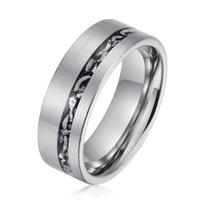 Guangzhou Fashion Jewelry Ready to Ship 8mm Tungsten Carbide Ring With Meteorite Chip Inlay Engagement Wedding Band comfort Fit