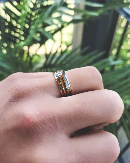 Luxury Hawaii Style 8MM 18K Rose Gold Tungsten Band Rosewood Abalone Tungsten Ring Rings for Men Wedding Rings Fashion Jewelry