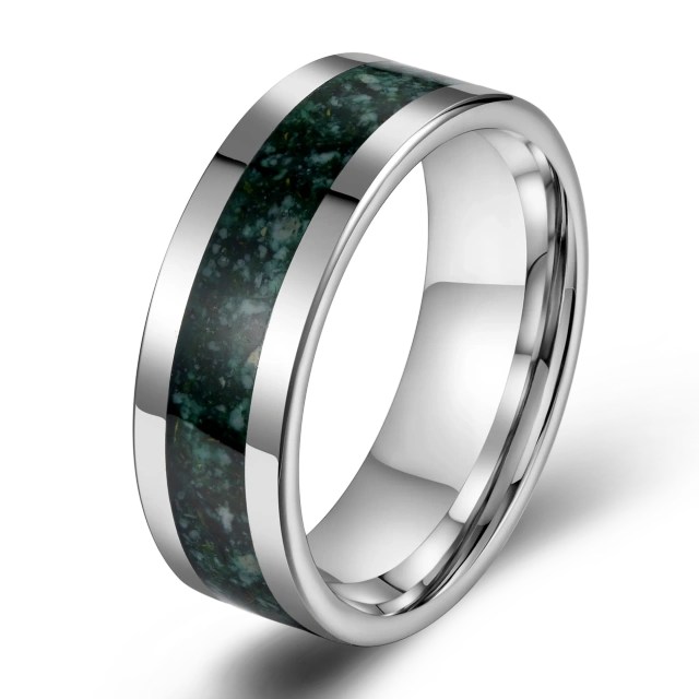 Factory Directly Sell Custom High Polish 8mm Silver Plated Tungsten Ring With Opal Inlay Carbide Steel Wedding Band Ring Mens