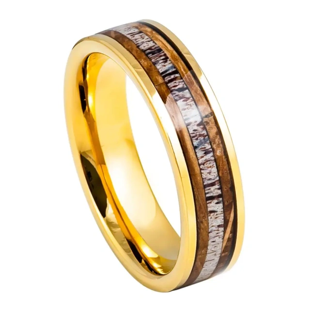 Wholesale Silver Plated 8mm Tungsten Ring for Men Fashion Jewelry Domed Whisky Wood Deer Antler Inlay Engagement Wedding Gift