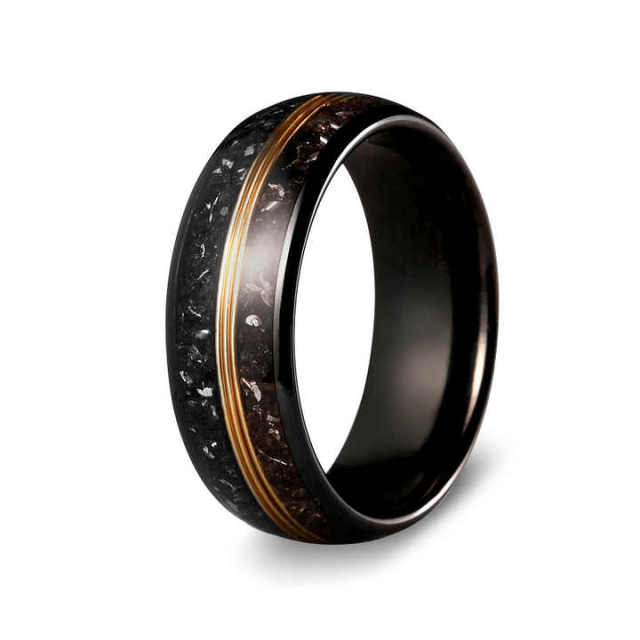 Wholesale Factory Price Guitar String Inlay Tungsten Carbide Ring Meteorite Inlay 8mm Men Ring Fashion Jewelry