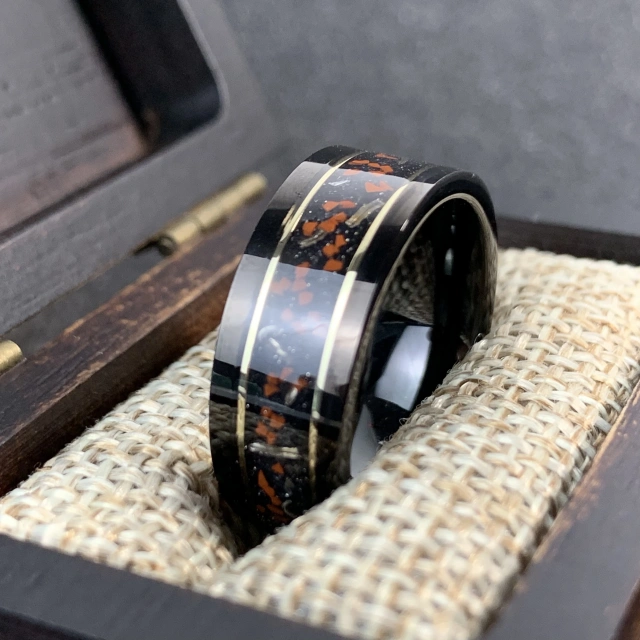 New Polished Black Dinosaur Bone Meteorite Engagement Ring Tungsten Carbide Wedding Band for Men 18k Plating Religious Style