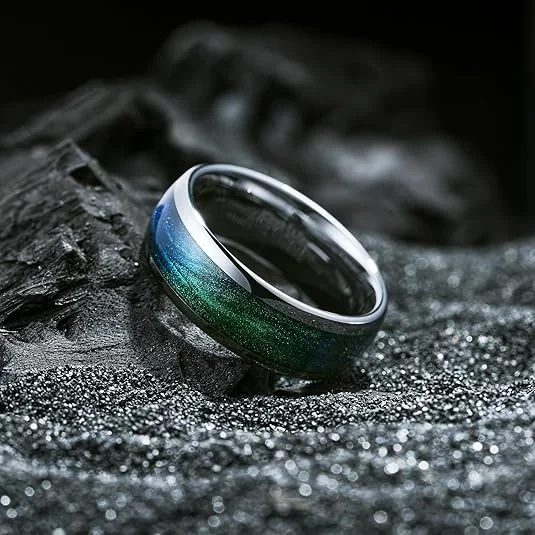 8mm Tungsten Green Blue Galaxy Fashion Jewelry Rings for Women Mens Wedding Band Jewelry Men Wedding Rings Silver