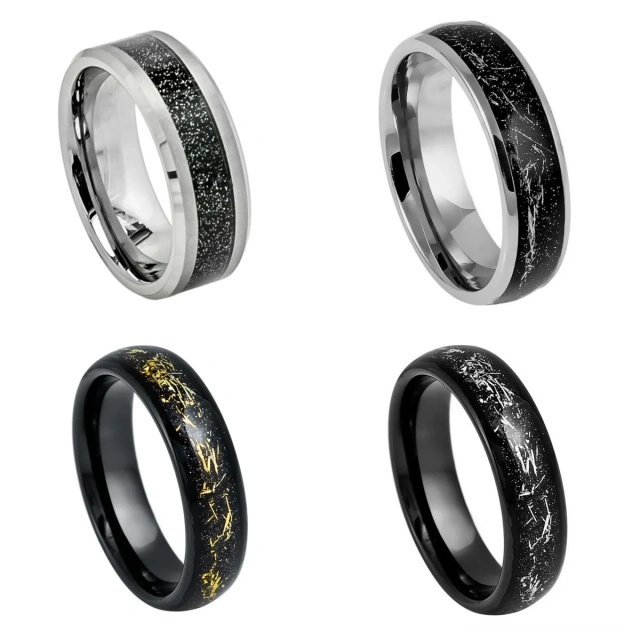 Black Sand Inlay Tungsten Ring for Men Fashion Jewelry Luxury Men Ring Comfort It Ring