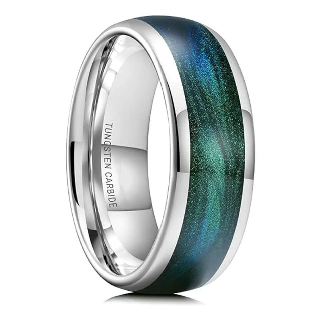 8mm Tungsten Green Blue Galaxy Fashion Jewelry Rings for Women Mens Wedding Band Jewelry Men Wedding Rings Silver