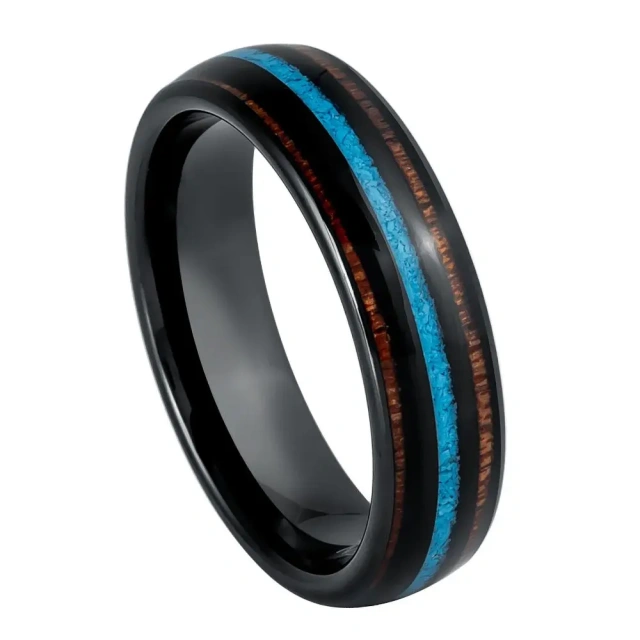 Black Plated 8mm 6mm 4mm Tungsten Ring Turquoise&Wood Inlay Wedding Band Birthday Gift Promise Rings for Men and Women