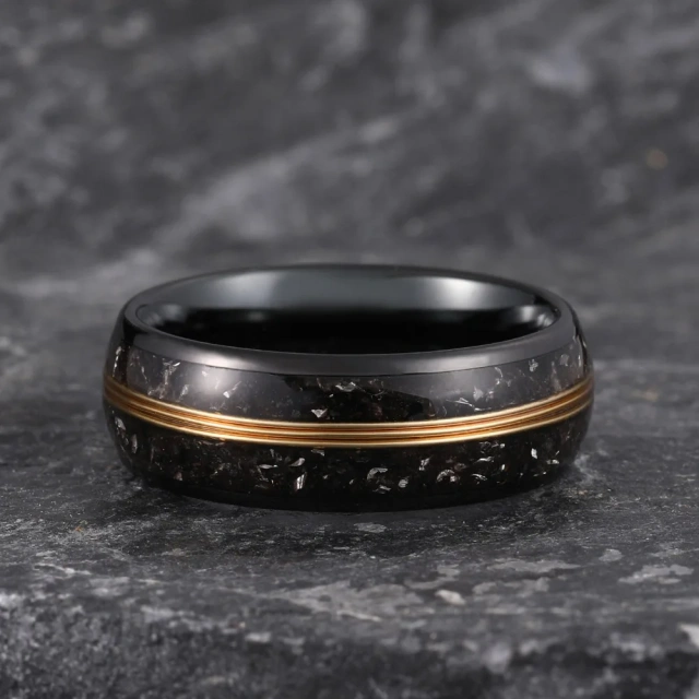 Wholesale Factory Price Guitar String Inlay Tungsten Carbide Ring Meteorite Inlay 8mm Men Ring Fashion Jewelry
