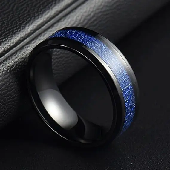 8mm Black Plated Tungsten Ring Inlay Blue Carbon Fiber for Men and Women comfort It Ring Couple Wedding Band