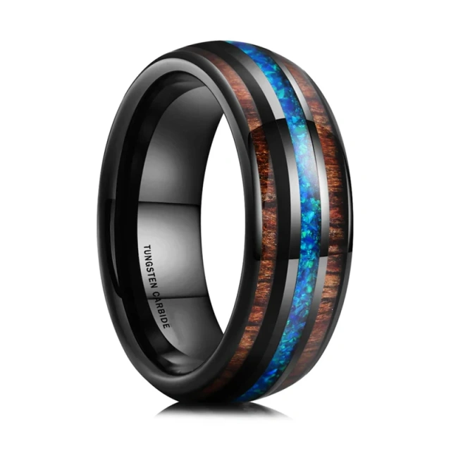 8mm Tungsten Crushed Blue Opal Wedding Band Fashion Jewelry Rings for Women Mens Wedding Band Koa Opal Tungsten Ring Jewelry Men