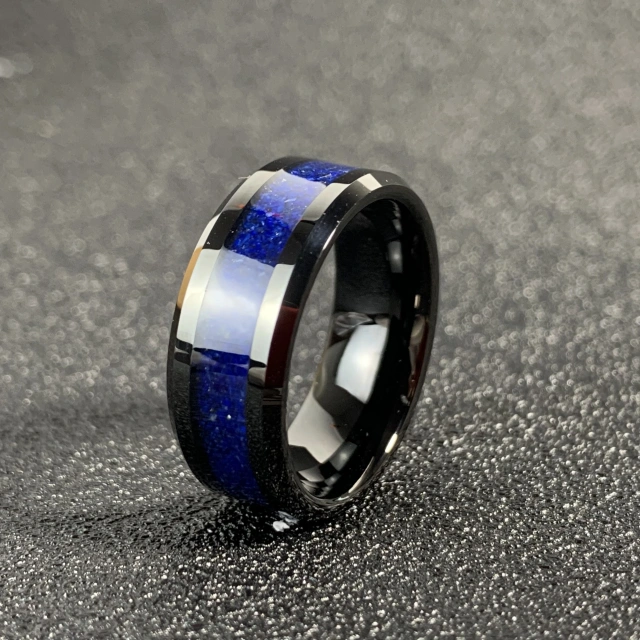 Men's Daily Wear Rings Lapis Lazuli Stone Inlay Tungsten Carbide Rings for Men