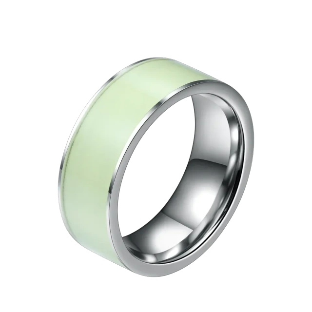 Ouyuan Jewelry Wholesale 8mm High Polished Mens Womens Inlay Luminous Sticker Silver Tungsten Man Rings Wedding Band