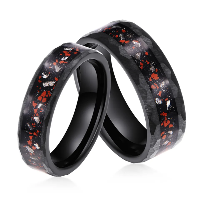 Factory Direct Sales 8mm Hammered Tungsten Ring for Men Women Dinosaur Meteorite Chip Inlay Fashion Engagement Wedding Band