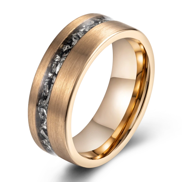 Wholesale 8mm Brushed Hammered Meteorite Shavings Inlay Black Tungsten Carbide Ring Engagement Wedding Band Gift