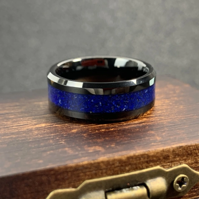 Men's Daily Wear Rings Lapis Lazuli Stone Inlay Tungsten Carbide Rings for Men