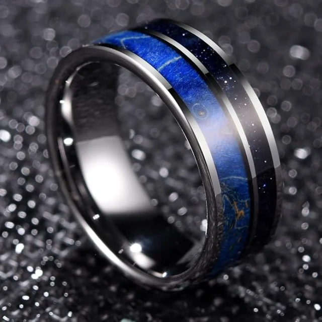 Wholesales Stained Wood and Blue Sandstone Inlaid Fashion Jewelry for Women Men Tungsten Ring Tungsten Wedding Rings