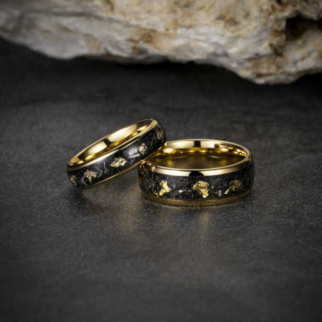 Newest Design Fashion Jewelry 8mm Meteorite Inlay 18K Gold Plated Tungsten Ring Engagement Wedding Band for Men Rings
