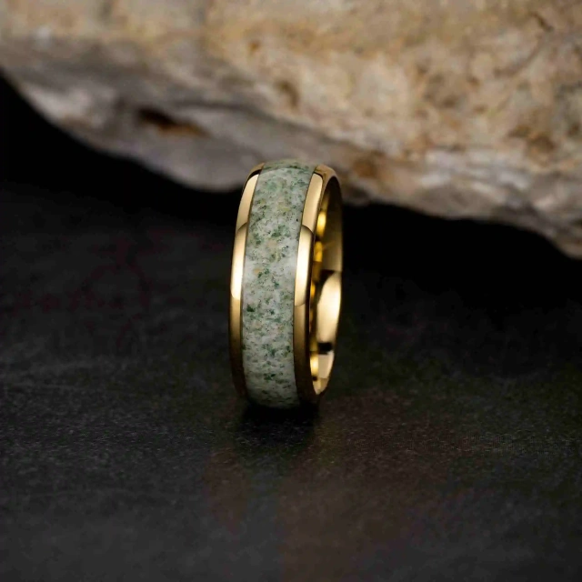 Luxury Gold Plated Tungsten Carbide Men Ring Inlay Moss Men Fashion Jewelry with Wholesale Price