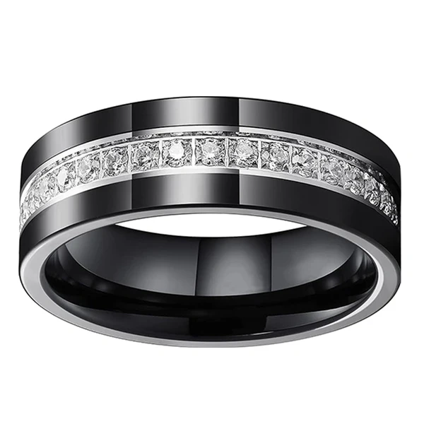 Men Fashion Jewelry Cz Diamond Inlay Black Plated Men Tungsten Carbide Wedding Band Ring comfort It
