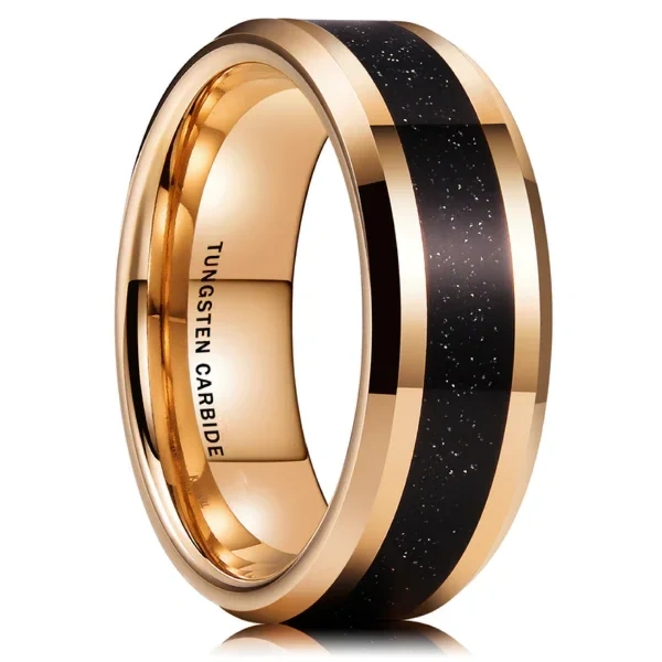 Fashion Jewelry 18K Rose Gold Plated Sandstone Sticker Inlay Tungsten Carbide Ring Couple Wed Men Rings Engagement