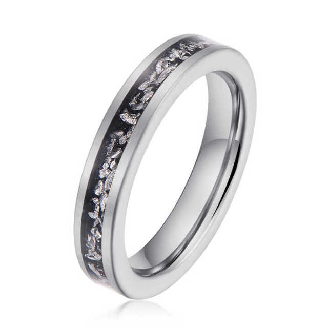 Guangzhou High Quality Fine Jewelry Rings Handmade Brushed Black Meteorite Inlay Silver Tungsten Ring for Men Women Rings