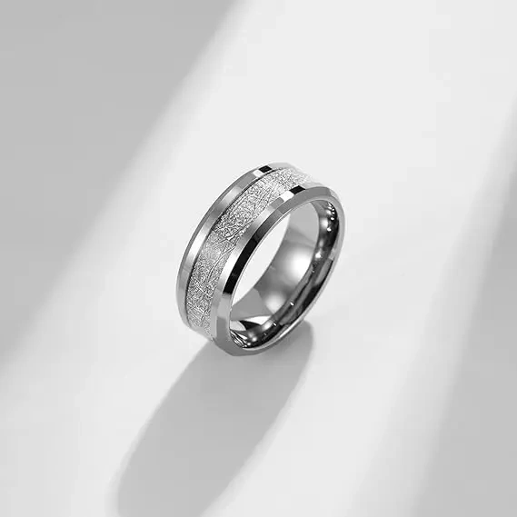 Silver Plated Tungsten Carbide Wedding Couple Ring Men Wedding Band Ring Inlay Silver Wire