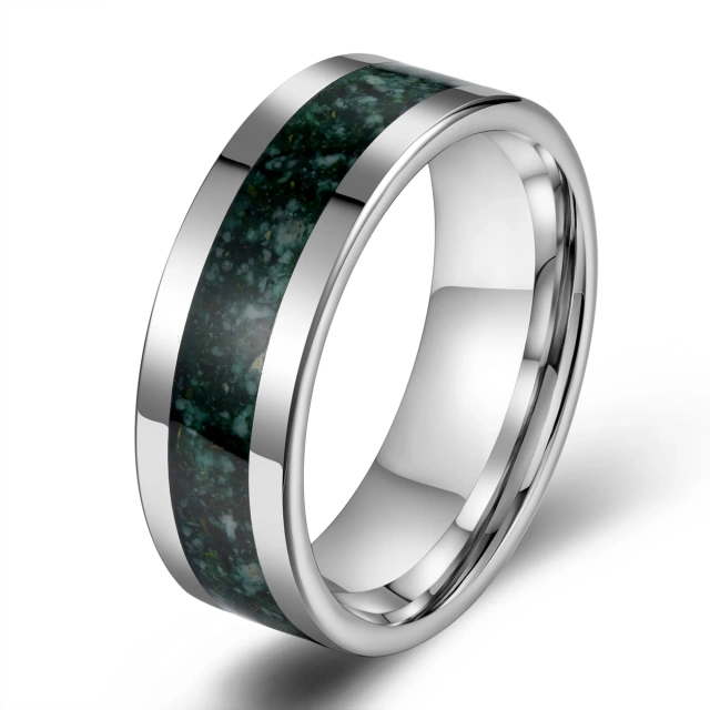 Factory Directly Sell Custom High Polish 8mm Silver Plated Tungsten Ring With Opal Inlay Carbide Steel Wedding Band Ring Mens