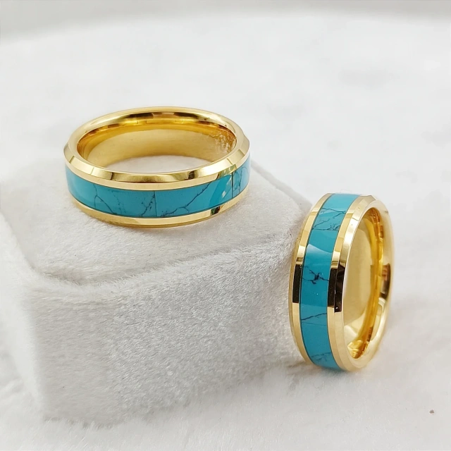 Wholesale Luxury Tungsten Jewelry 8MM Couple Rings Tungsten Carbide Men Turquoise Wedding Rings Gold Rings Jewelry Sets
