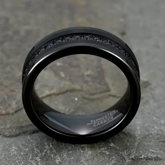 8mm Manufacturer Tungsten Carbide Steel CZ Diamonds Band Black Brushed Tungsten Ring for Men Women comfort Fit