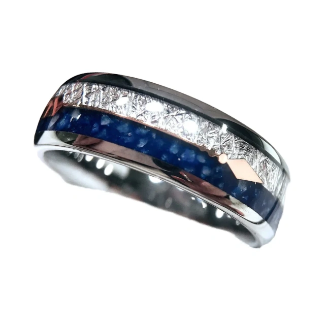 8mm Domed Tungsten Wedding Band Silver Plated Classic Lapis Meteorite Arrow Men's Women's Casual Engagement Party Anniversary