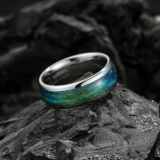 8mm Tungsten Green Blue Galaxy Fashion Jewelry Rings for Women Mens Wedding Band Jewelry Men Wedding Rings Silver