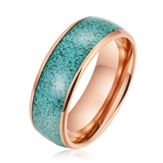 Wholesale Price Drop Shipping Jewelry Inlay Crushed Turquoise Tungsten Ring 18K Rose Gold Tungsten Ring 8MM Rings for Men Women