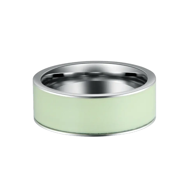 Ouyuan Jewelry Wholesale 8mm High Polished Mens Womens Inlay Luminous Sticker Silver Tungsten Man Rings Wedding Band