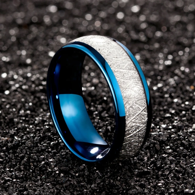 Factory Wholesale Custom 2024 Hot Trend Men and Women's Wedding Engagement Ring Electroplating Inset Blue Tungsten Ring