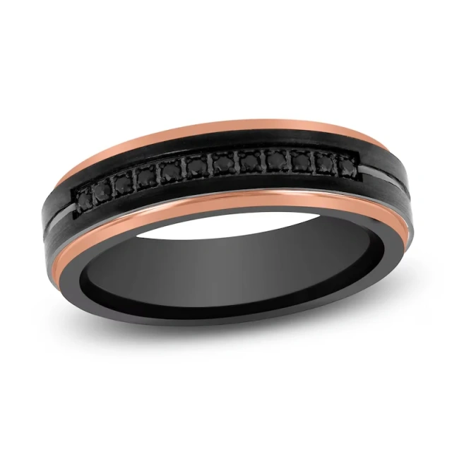 Luxury Men's Jewelry Black and Rose Gold Plated Cz Diamond Inlay Men and Women Wedding Band comfort It Ring