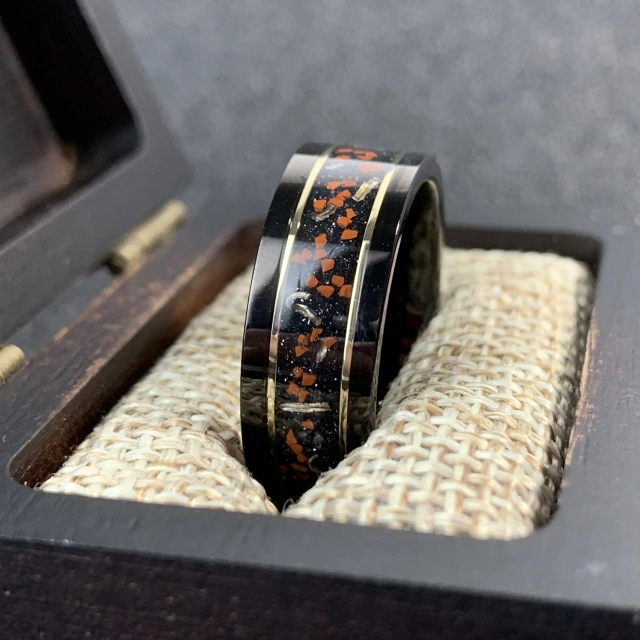 New Polished Black Dinosaur Bone Meteorite Engagement Ring Tungsten Carbide Wedding Band for Men 18k Plating Religious Style