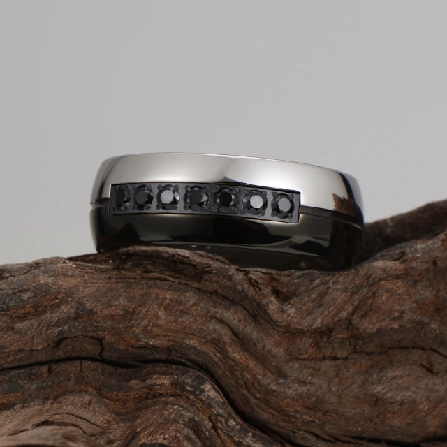 8mm Black Cubic Zircon Stones Inlay Tungsten Ring Cz Inlay Wedding Band Black Rings Tungsten Carbide Ring 8mm High Quality