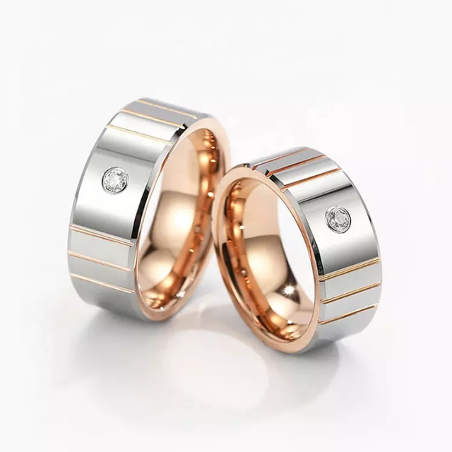 High Quality 8mm Silver Tungsten Carbide Ring Rose Gold Edges Wedding Ring Set Anniversary Gift Men Women comfort Fit