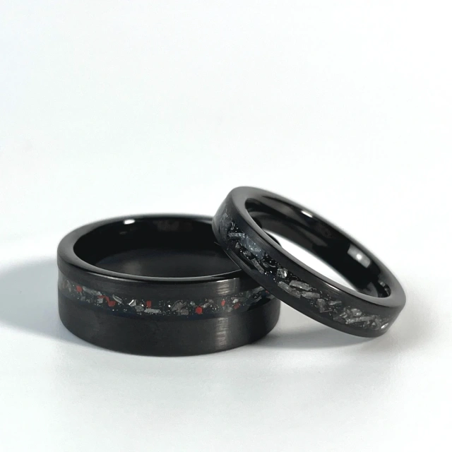 8mm 4mm Black Color Plated Luxury Tungsten Carbide Ring Classic 2.0 groove Meteorite Inlay Tungsten Carbide Ring