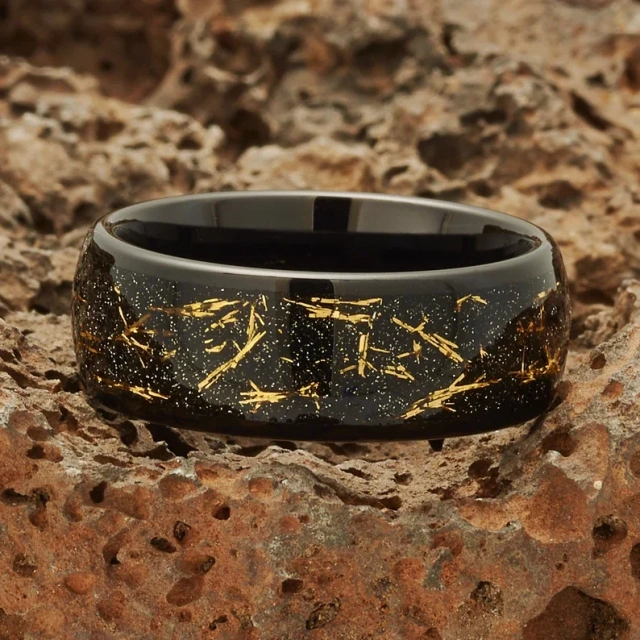 Luxury Men Ring 8mm Width Inlay Gold Foil Tungsten Carbide Ring for Men comfort It Ring