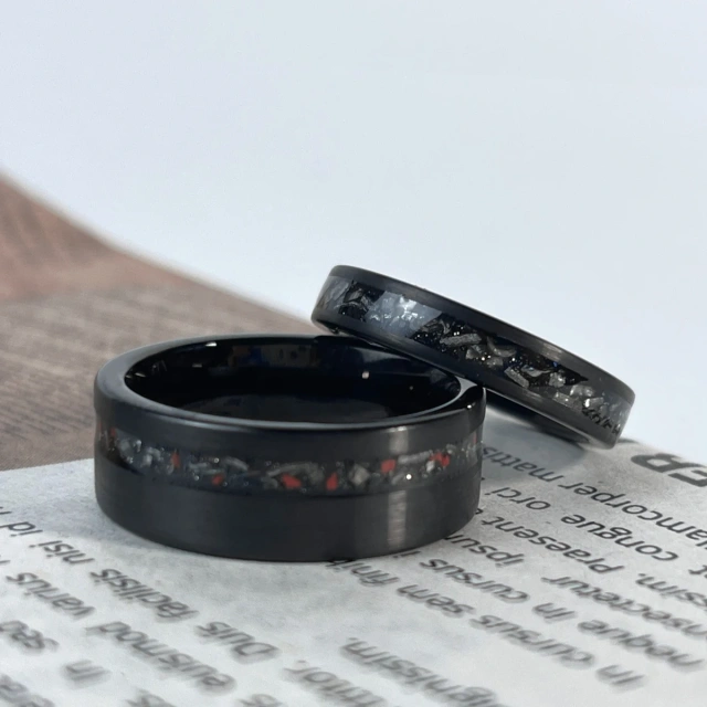 8mm 4mm Black Color Plated Luxury Tungsten Carbide Ring Classic 2.0 groove Meteorite Inlay Tungsten Carbide Ring