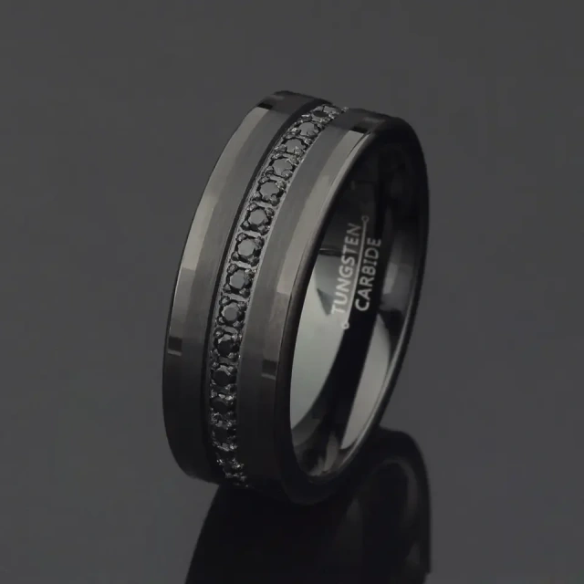 8mm Manufacturer Tungsten Carbide Steel CZ Diamonds Band Black Brushed Tungsten Ring for Men Women comfort Fit