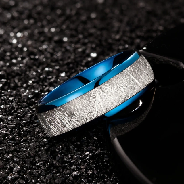 Factory Wholesale Custom 2024 Hot Trend Men and Women's Wedding Engagement Ring Electroplating Inset Blue Tungsten Ring