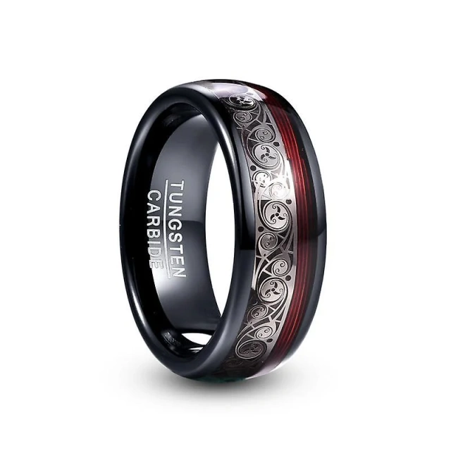 High Quality Tungsten Carbide Guitar String Ring New Design Triple Spiral Pattern Inlay Plating Black+Red