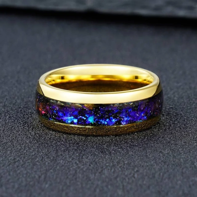 Lowest Price Popular Luxury 8MM Custom Tungsten Rings Gold Polished Space Galaxy Golden Wedding Rings for Men Fashion Jewelry
