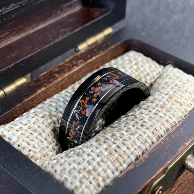 New Polished Black Dinosaur Bone Meteorite Engagement Ring Tungsten Carbide Wedding Band for Men 18k Plating Religious Style